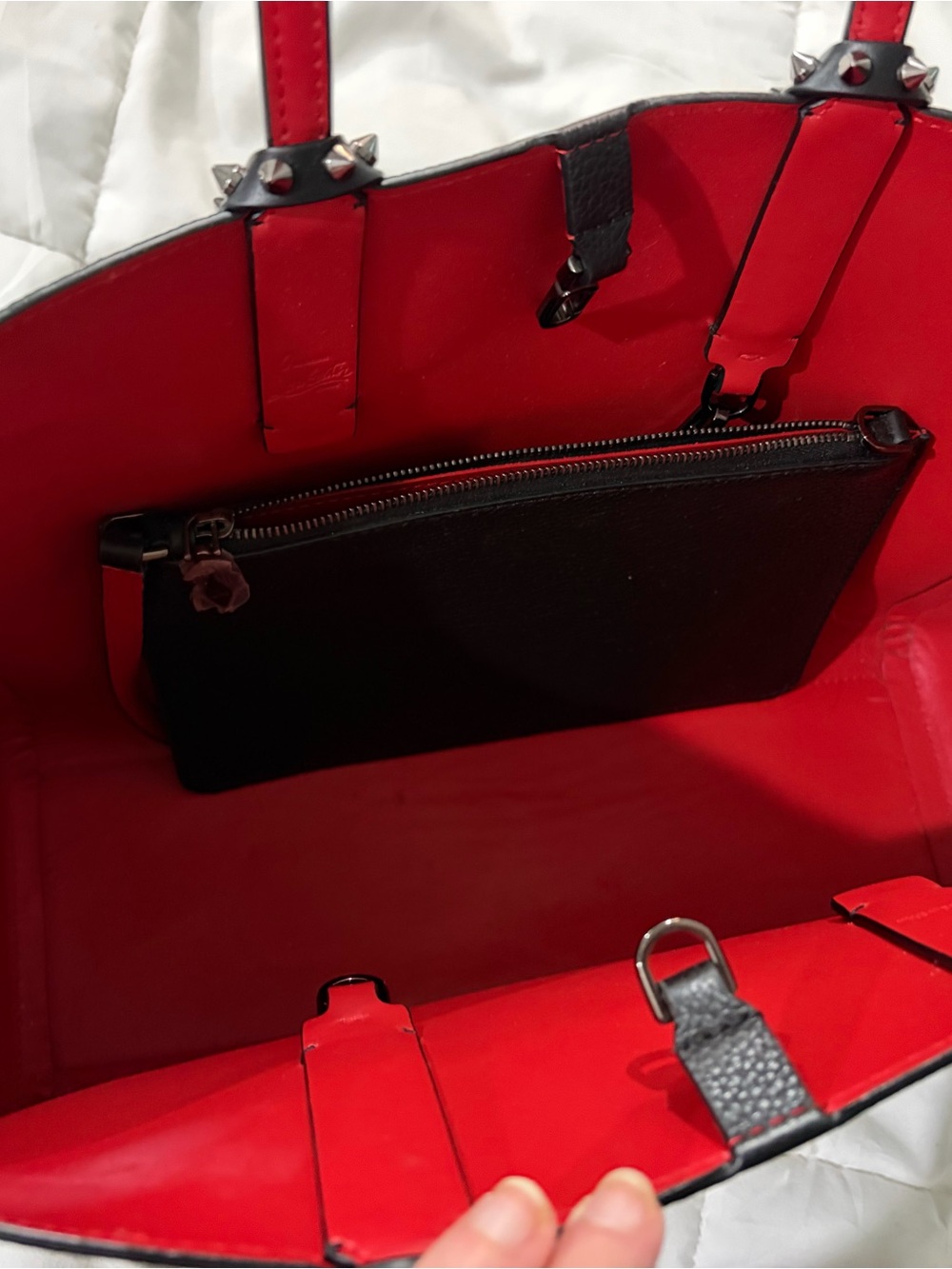 Christian Louboutin Black Pebbled Leather Tote with Red Trim - Picture 3 of 6